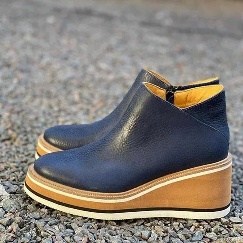 Women's Wedge Ankle Boots with Platform Heel and Side Zipper Leather - Image 10