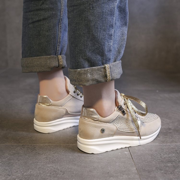 Women's Wedge Platform Sneakers with Rhinestone Details and Side Zipper - Image 10