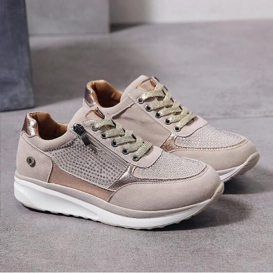 Women's Wedge Platform Sneakers with Rhinestone Details and Side Zipper - Image 4