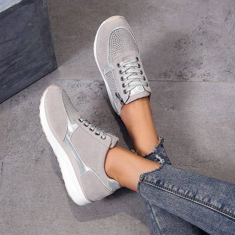Women's Wedge Platform Sneakers with Rhinestone Details and Side Zipper - Image 6