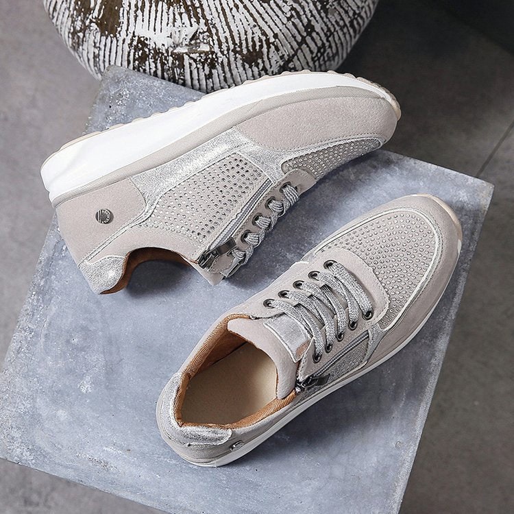 Women's Wedge Platform Sneakers with Rhinestone Details and Side Zipper - Image 7