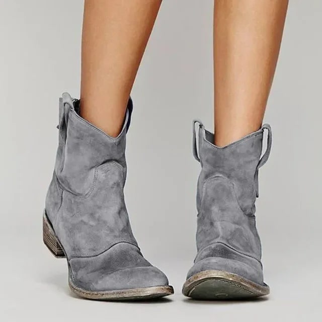 Women's Western Ankle Boots with Suede Block Heel and Pull Tabs - Image 4