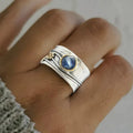 Women's Wide Band Lab Created Diamond Eternity Ring Silver Blue Stone - Image 1
