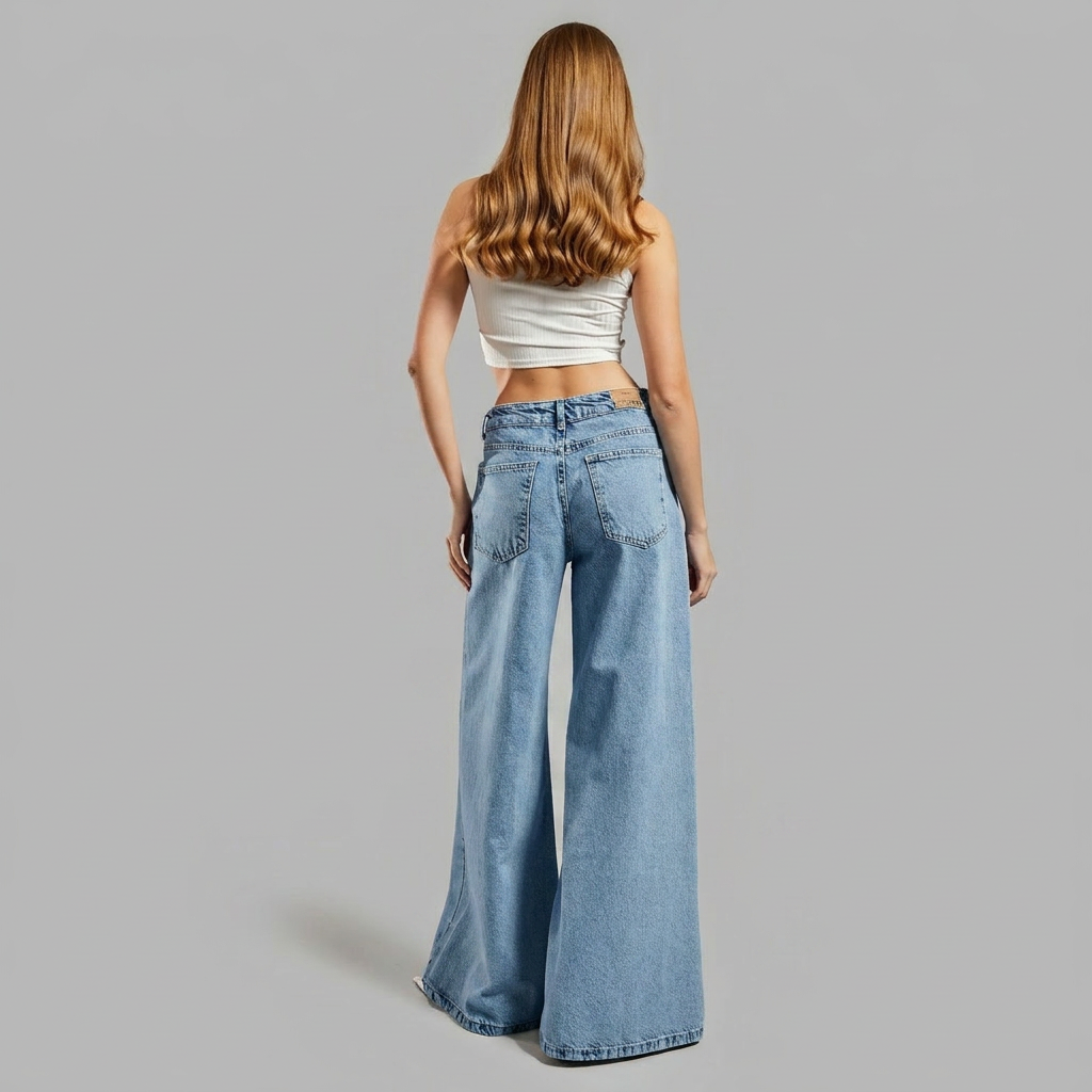 Women's Wide Leg Baggy Jeans High Waisted with Sheer Mesh Cutout Panels - Image 2