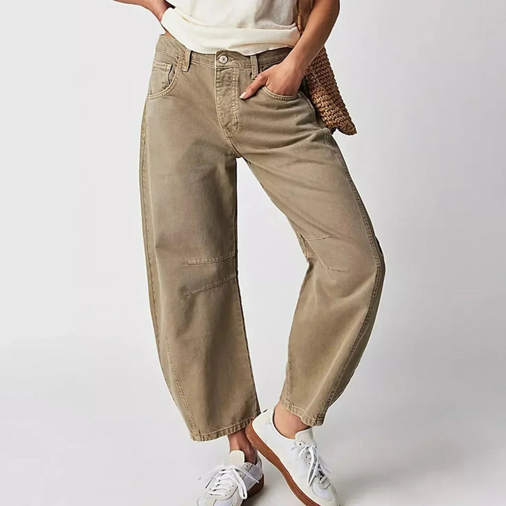 Women's Wide Leg Barrel Jeans | Five-Pocket Button Zip - Image 2