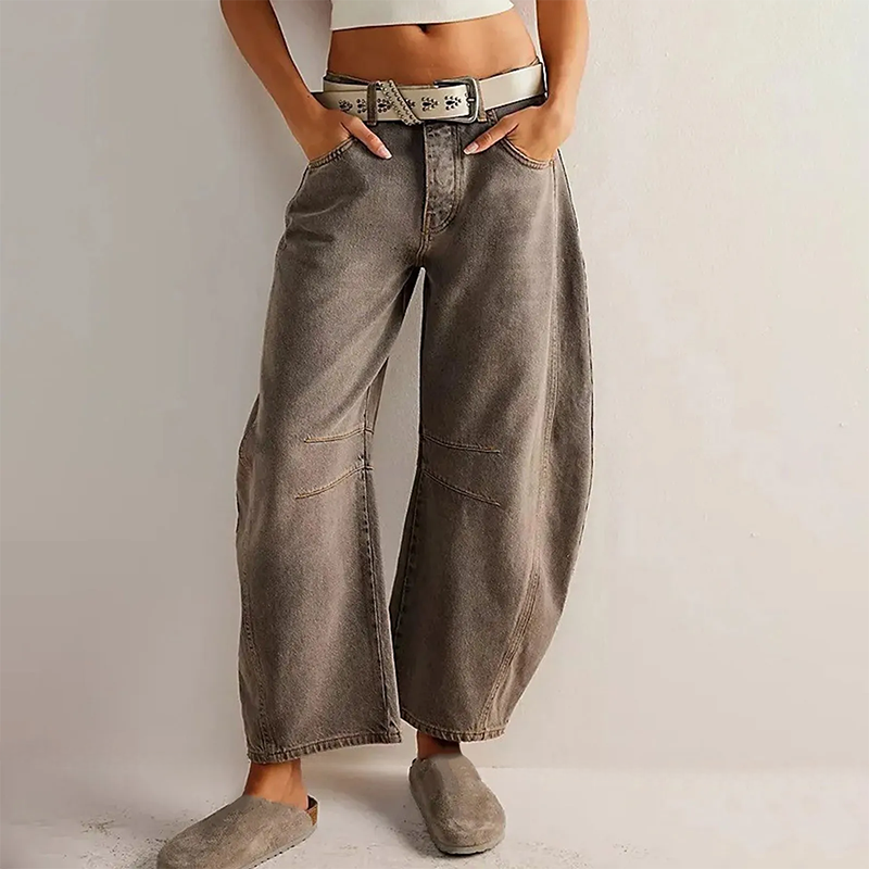 Women's Wide Leg Barrel Jeans | Five-Pocket Button Zip - Image 3