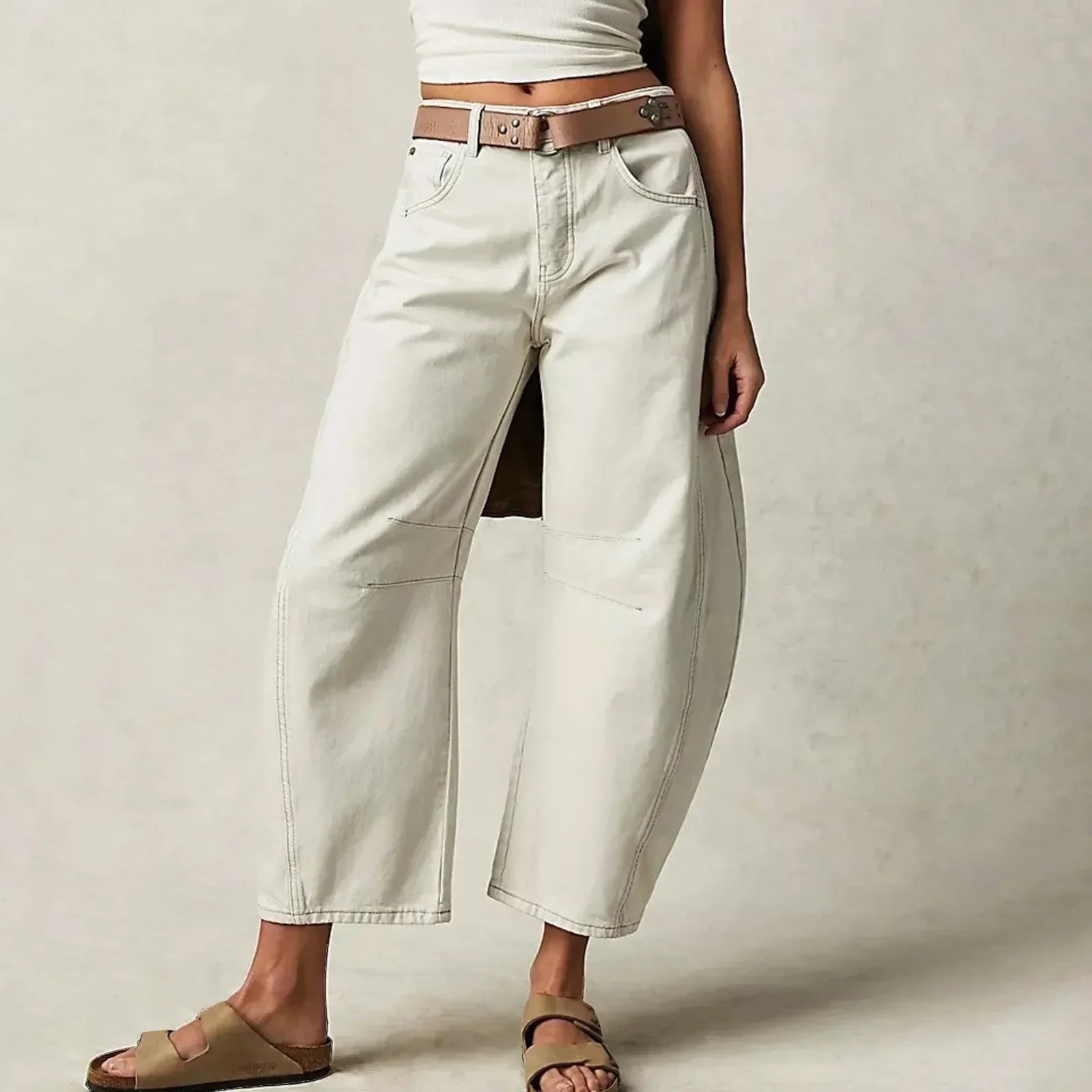 Women's Wide Leg Barrel Jeans | Five-Pocket Button Zip - Image 4