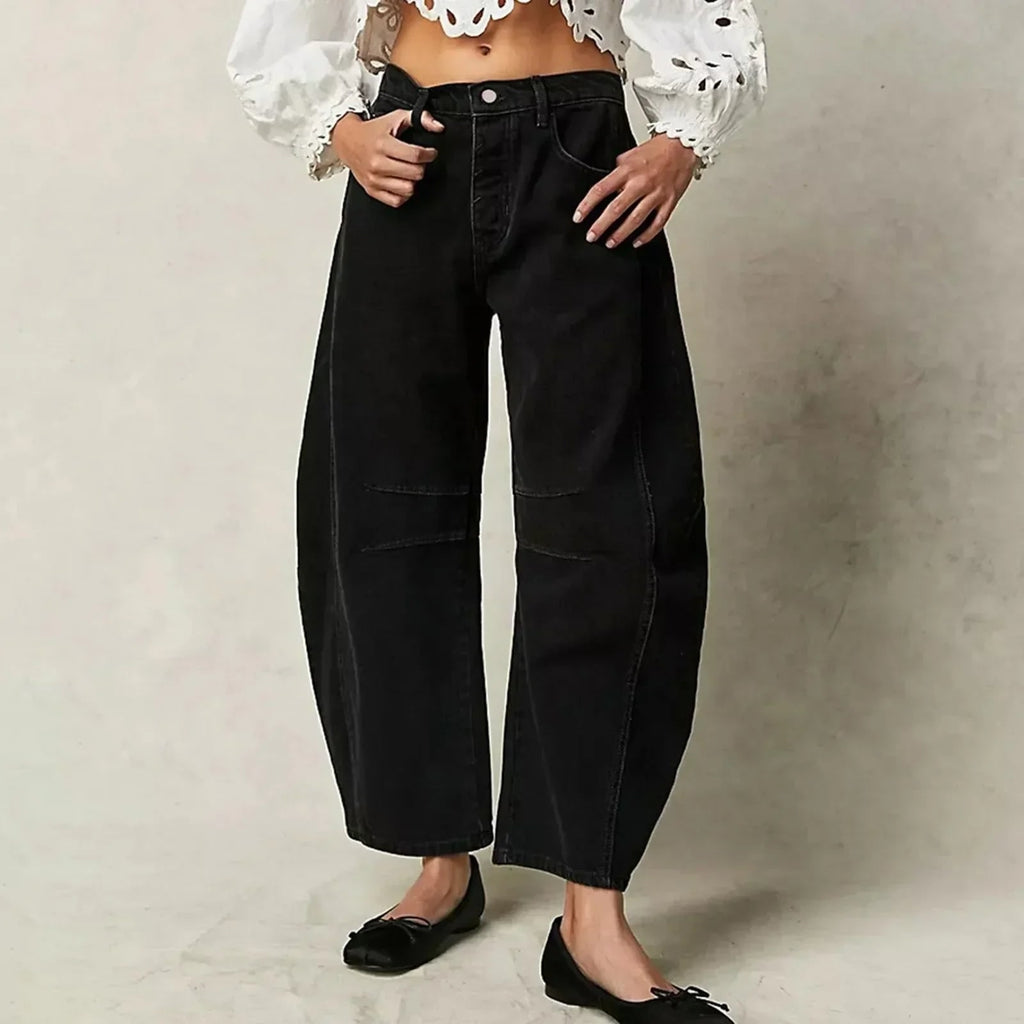 Women's Wide Leg Barrel Jeans | Five-Pocket Button Zip - Image 5