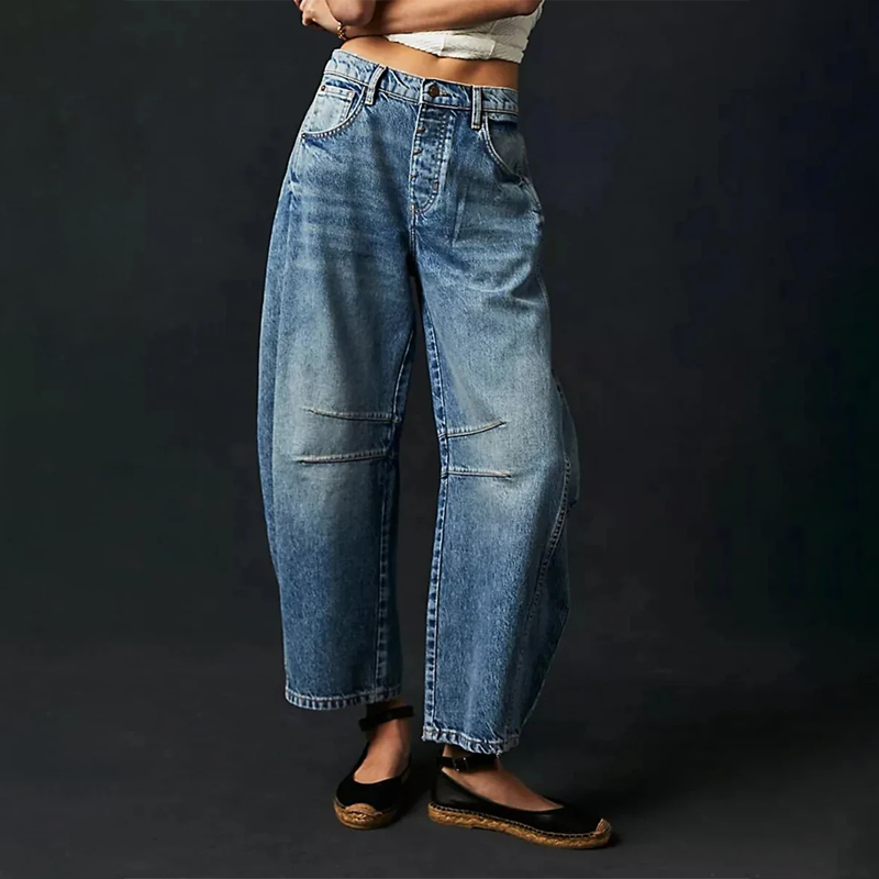 Women's Wide Leg Barrel Jeans | Five-Pocket Button Zip - Image 6