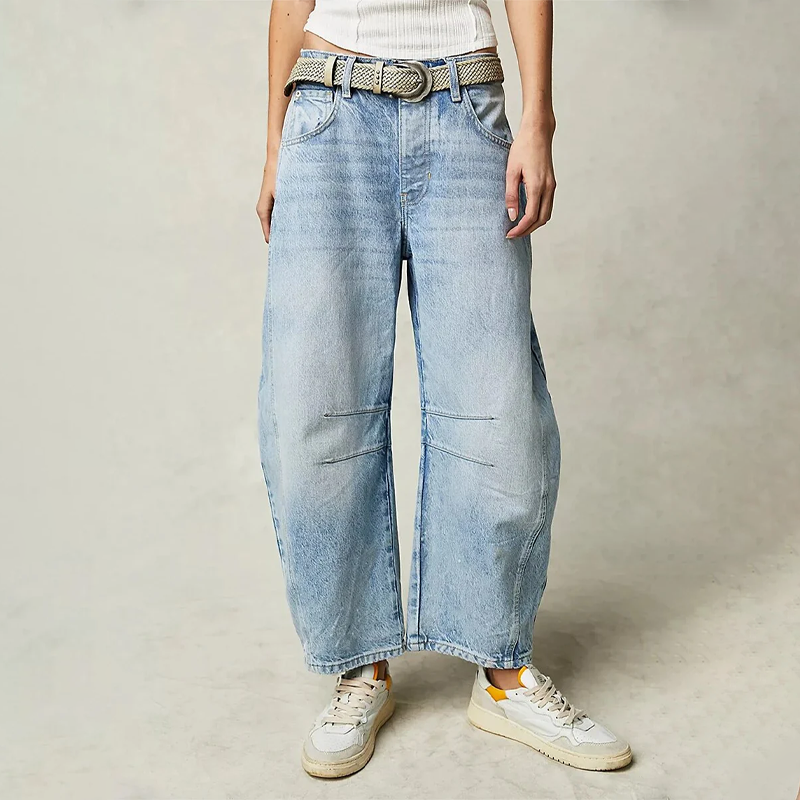 Women's Wide Leg Barrel Jeans | Five-Pocket Button Zip - Image 7