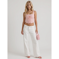 Women's Wide Leg Denim Jeans with Embroidered Back Bow Detail and Mid Rise - Image 1