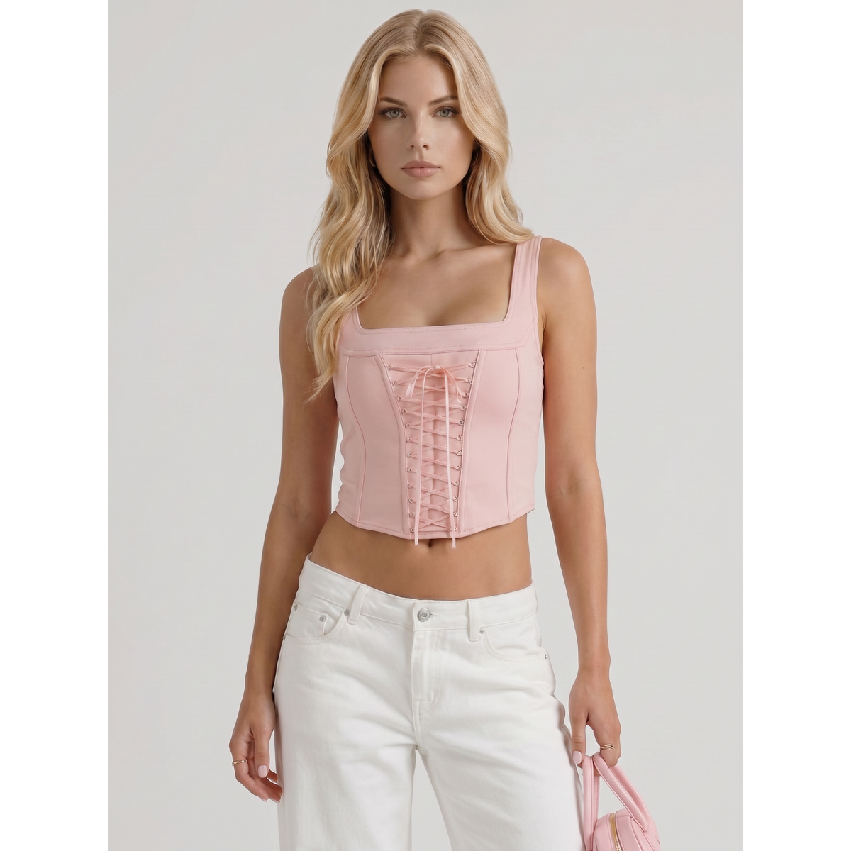 Women's Wide Leg Denim Jeans with Embroidered Back Bow Detail and Mid Rise - Image 2