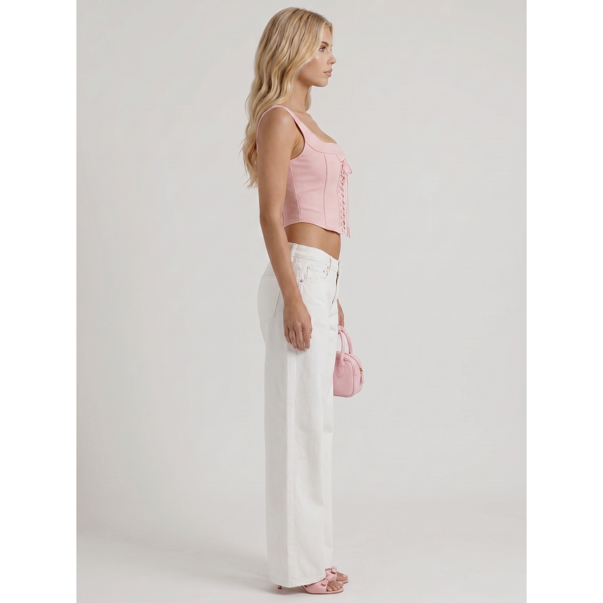 Women's Wide Leg Denim Jeans with Embroidered Back Bow Detail and Mid Rise - Image 4