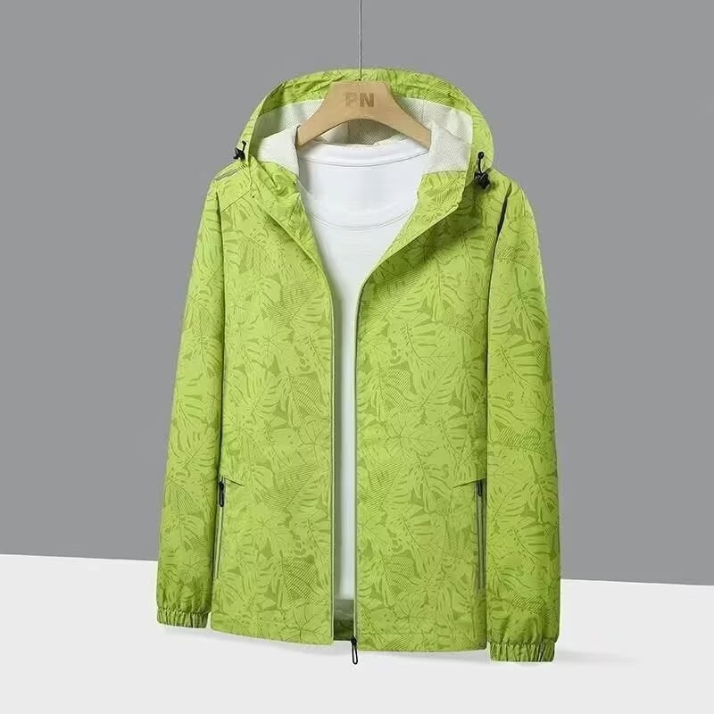 Women's Windbreaker Athletic Jacket with Hood and Leaf Print - Image 8