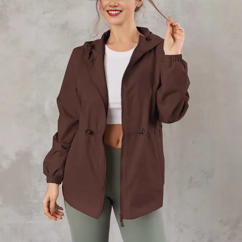 Women's Windbreaker Jacket with Hood and Drawstring Waist - Image 1