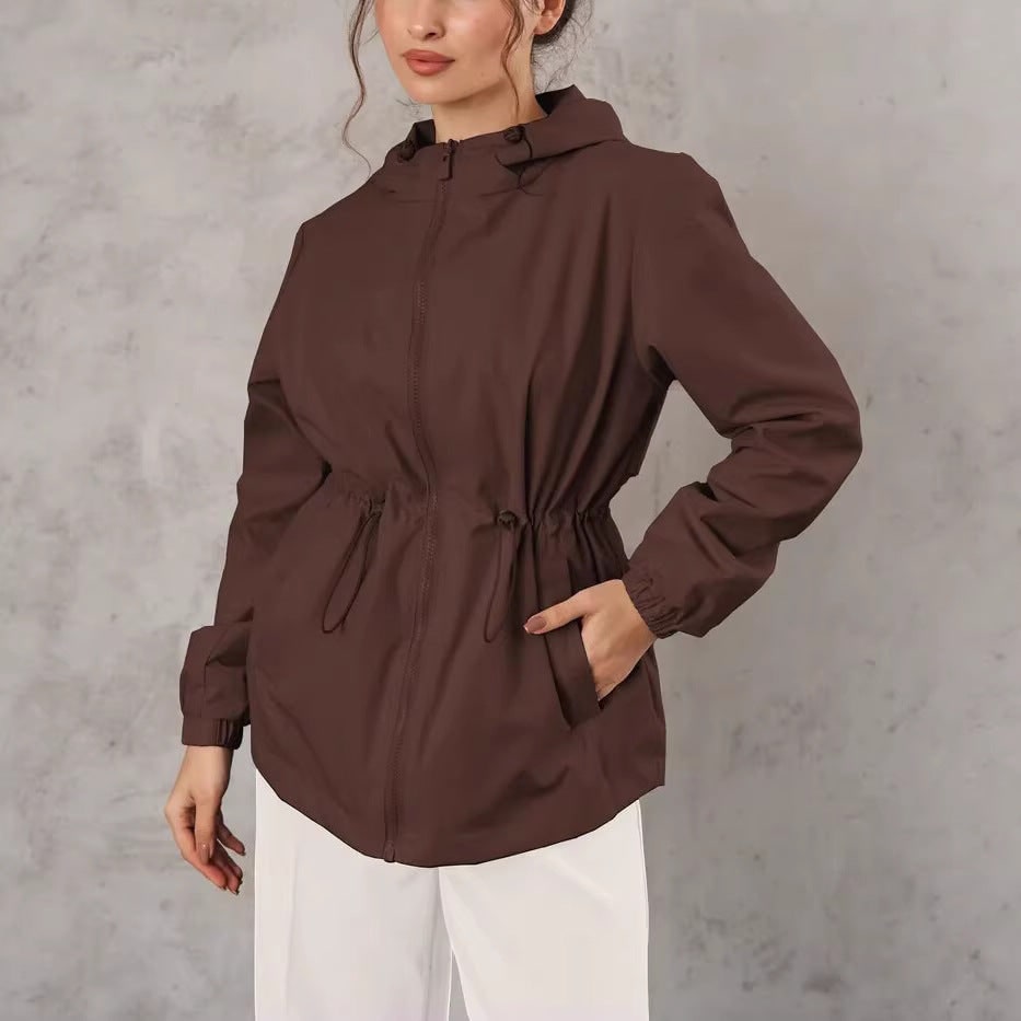 Women's Windbreaker Jacket with Hood and Drawstring Waist - Image 2