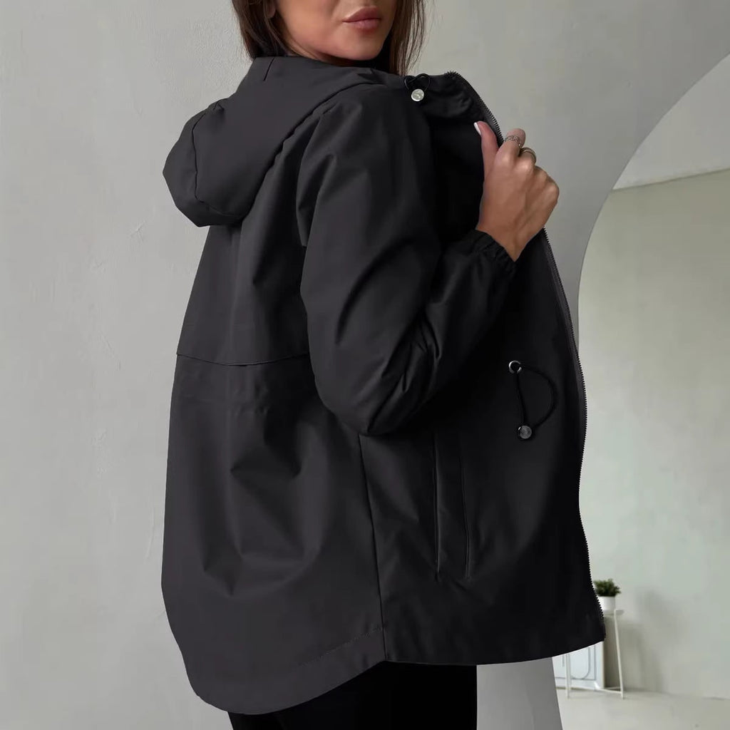 Women's Windbreaker Jacket with Hood and Drawstring Waist - Image 3