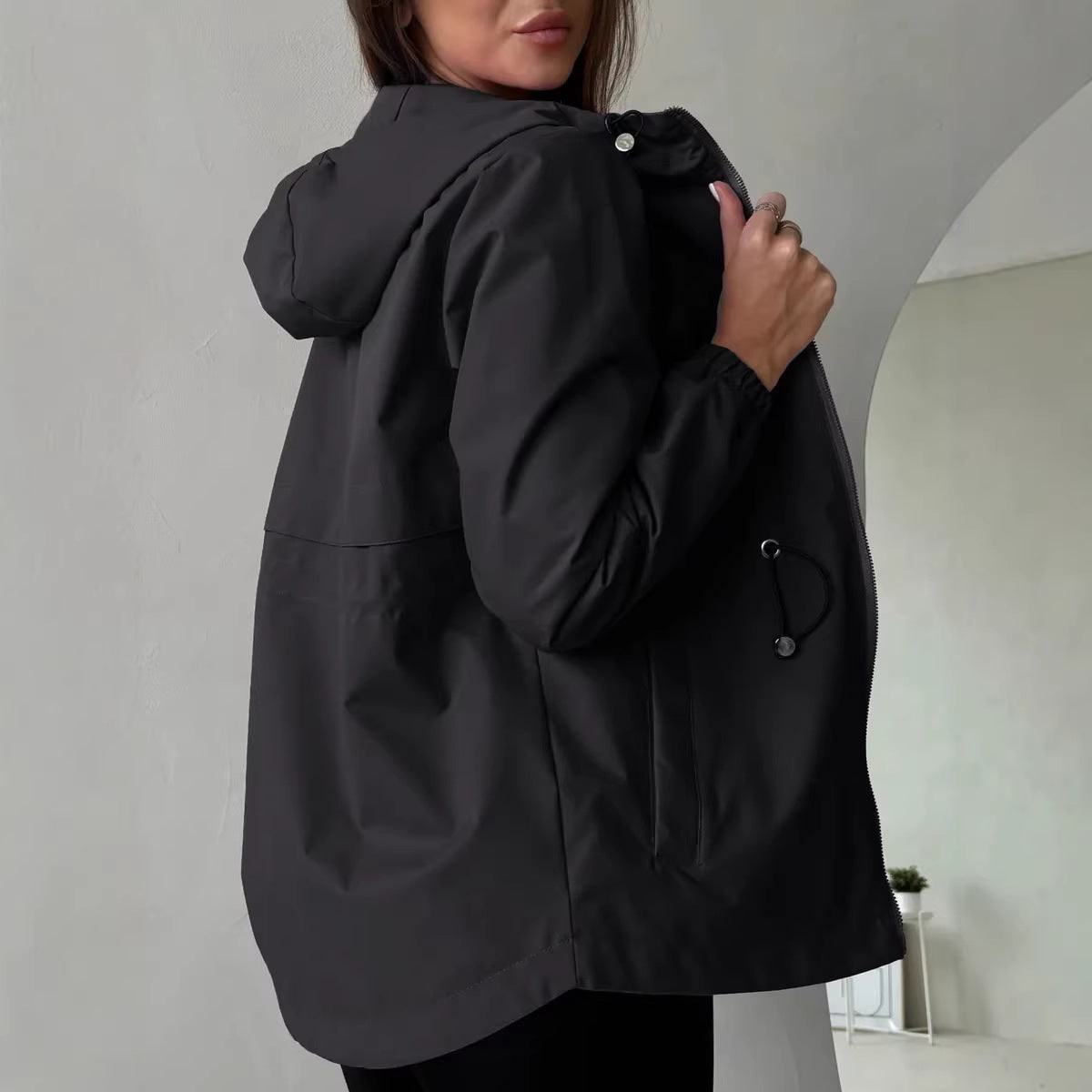 Women's Windbreaker Jacket with Hood and Drawstring Waist - Image 3