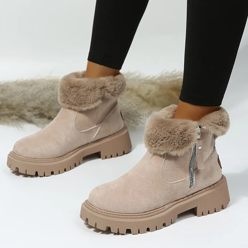 Women's Winter Ankle Boots with Faux Fur Collar and Lug Sole - Image 1