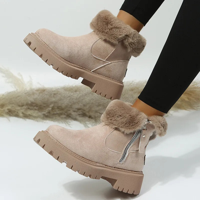 Women's Winter Ankle Boots with Faux Fur Collar and Lug Sole - Image 2
