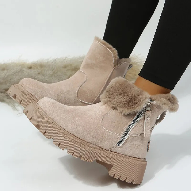 Women's Winter Ankle Boots with Faux Fur Collar and Lug Sole - Image 3