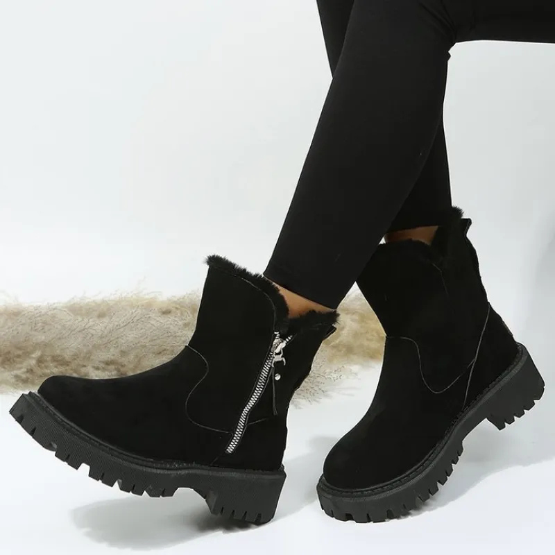 Women's Winter Ankle Boots with Faux Fur Collar and Lug Sole - Image 4