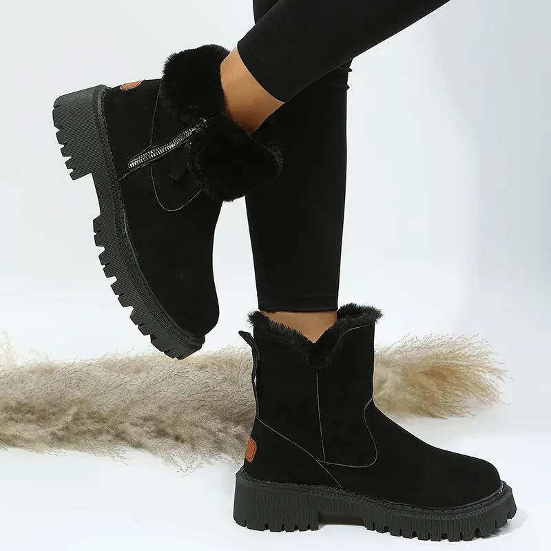 Women's Winter Ankle Boots with Faux Fur Collar and Lug Sole - Image 5