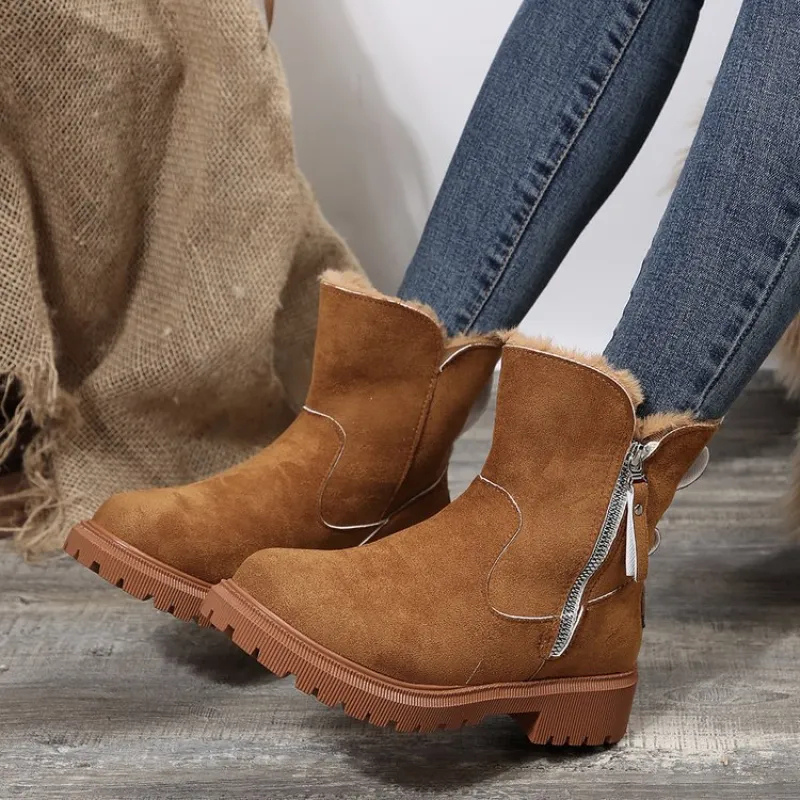Women's Winter Ankle Boots with Faux Fur Collar and Lug Sole - Image 6