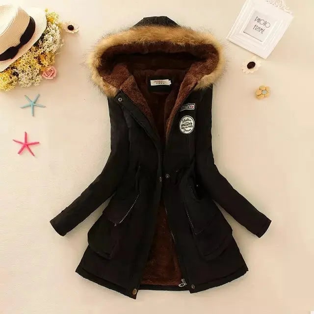 Women's Winter Coat with Hood Fleece-Lined Parka Jacket with Faux Fur Trim - Image 3