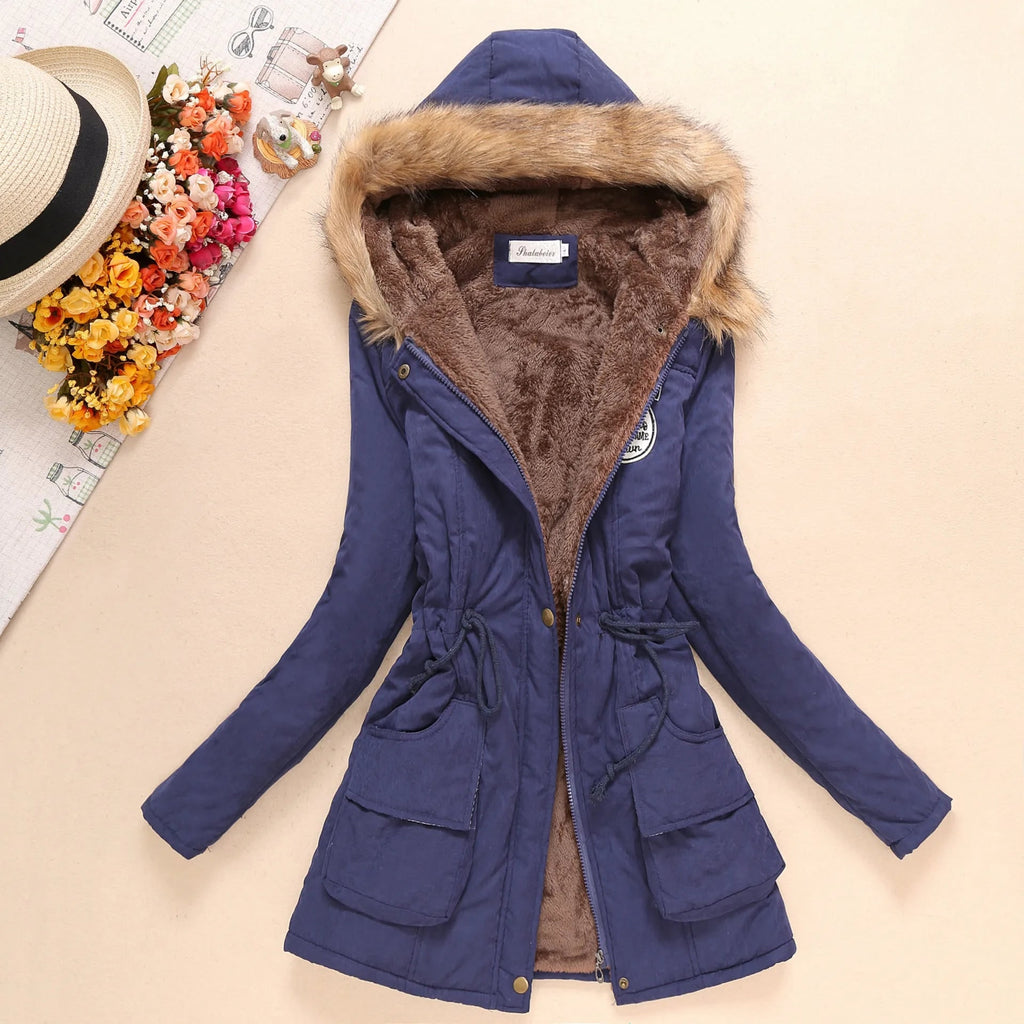 Women's Winter Coat with Hood Fleece-Lined Parka Jacket with Faux Fur Trim - Image 5