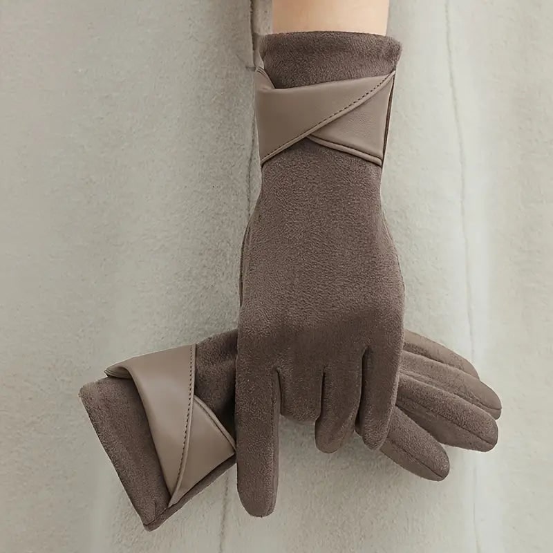 Women's Winter Gloves Insulated Fleece Lined Faux Suede with Cuff Detail - Image 1
