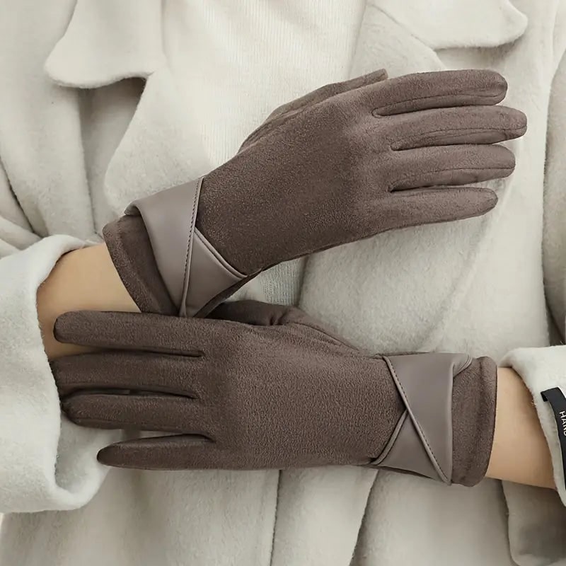 Women's Winter Gloves Insulated Fleece Lined Faux Suede with Cuff Detail - Image 3