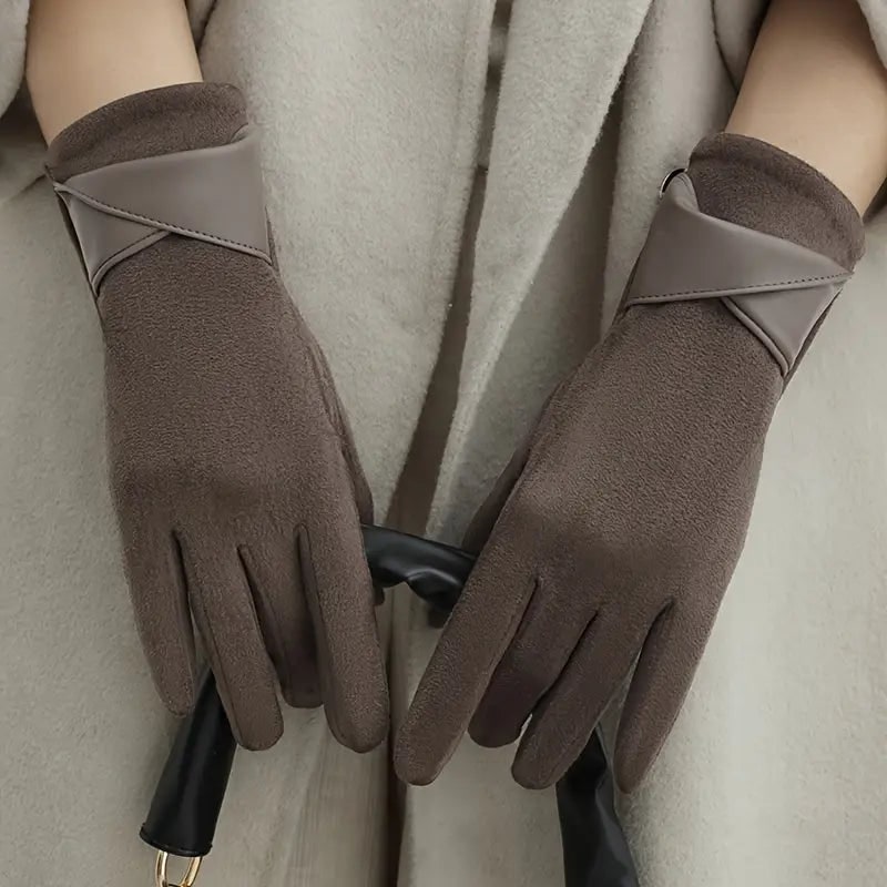 Women's Winter Gloves Insulated Fleece Lined Faux Suede with Cuff Detail - Image 4