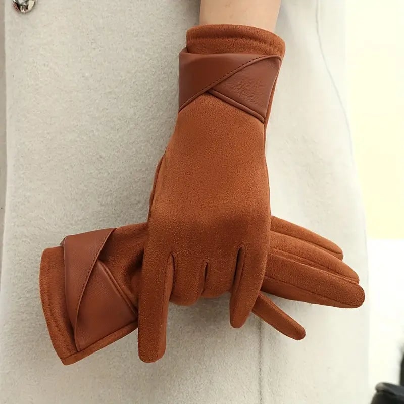 Women's Winter Gloves Insulated Fleece Lined Faux Suede with Cuff Detail - Image 5