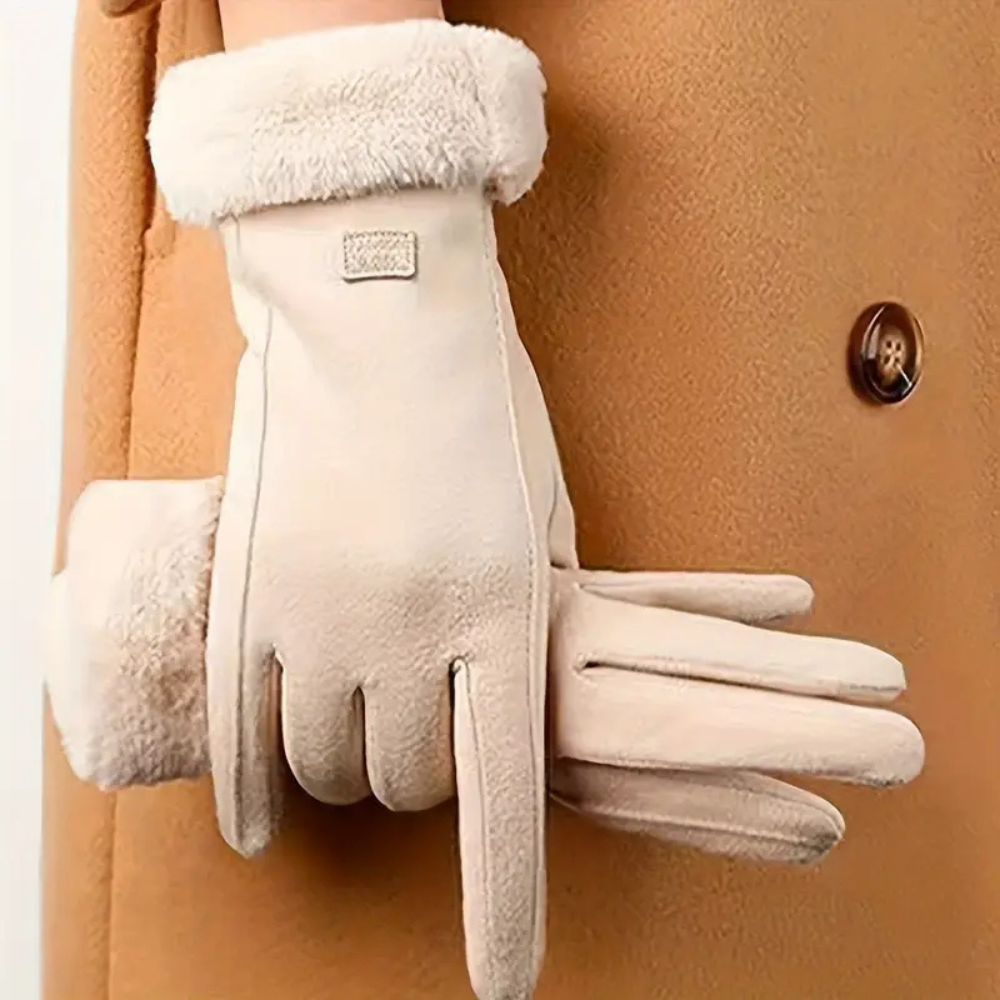 Women's Winter Gloves with Faux Suede and Plush Fur Cuff Insulated Touchscreen - Image 2