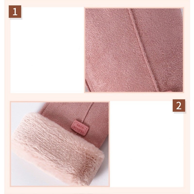 Women's Winter Gloves with Faux Suede Fleece Lined and Fur Cuff - Image 10