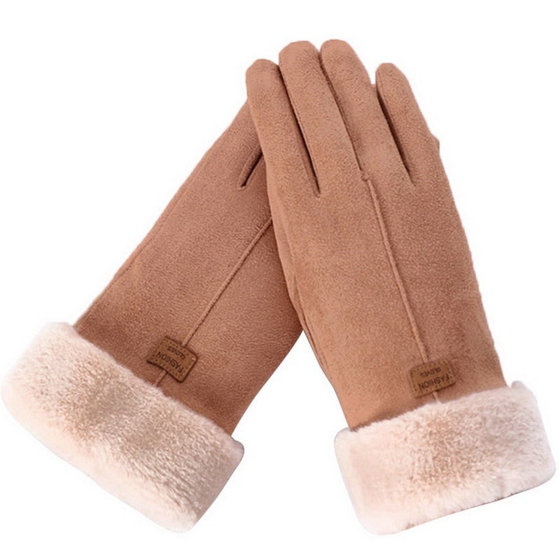 Women's Winter Gloves with Faux Suede Fleece Lined and Fur Cuff - Image 11