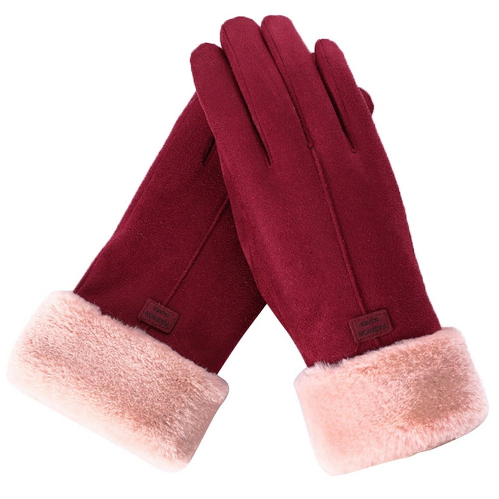 Women's Winter Gloves with Faux Suede Fleece Lined and Fur Cuff - Image 12