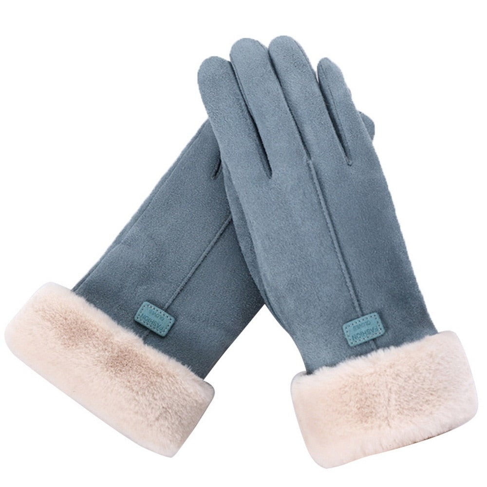 Women's Winter Gloves with Faux Suede Fleece Lined and Fur Cuff - Image 2