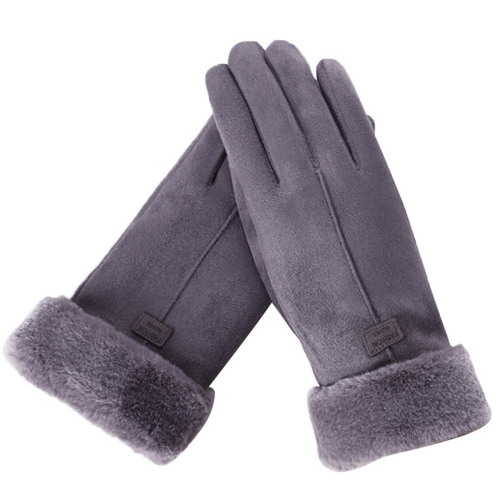 Women's Winter Gloves with Faux Suede Fleece Lined and Fur Cuff - Image 3