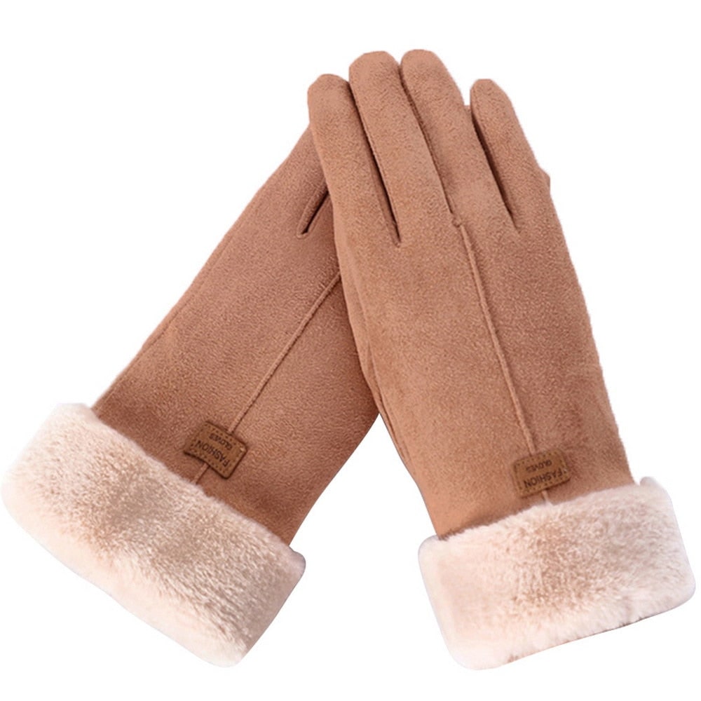 Women's Winter Gloves with Faux Suede Fleece Lined and Fur Cuff - Image 5