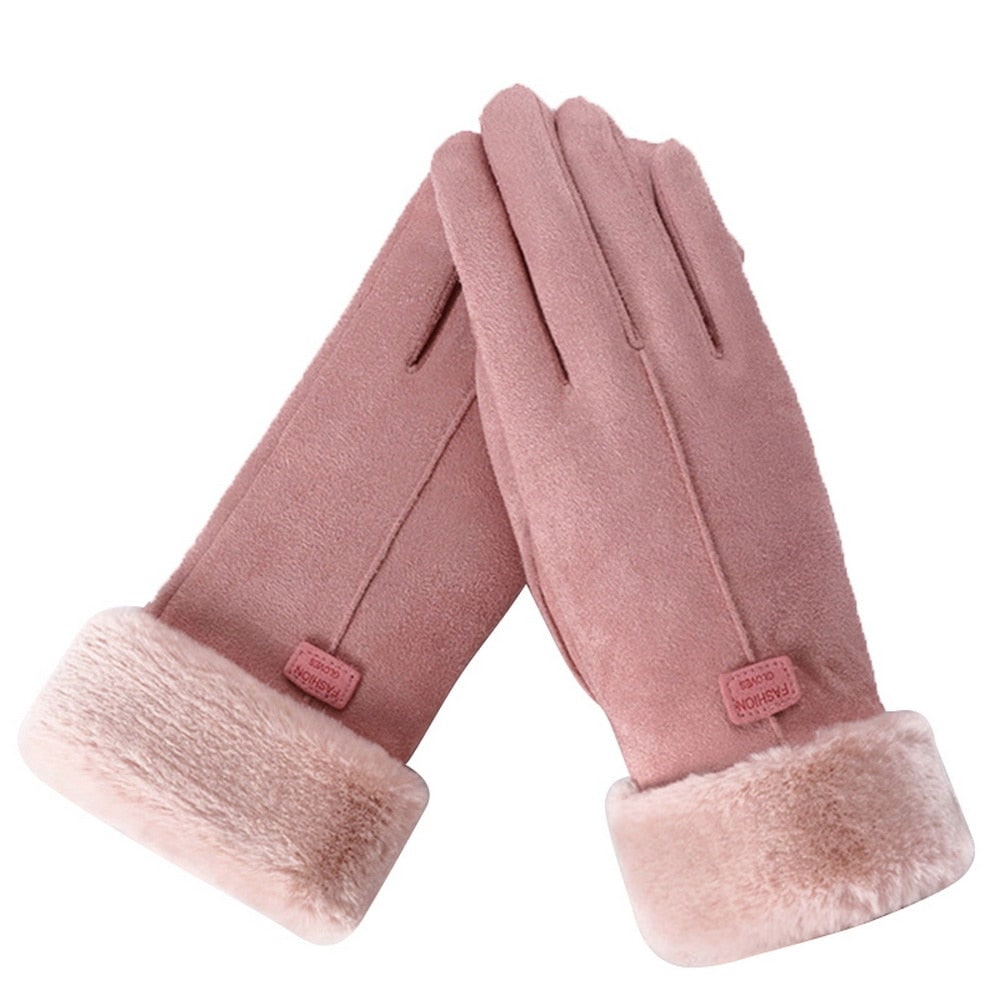 Women's Winter Gloves with Faux Suede Fleece Lined and Fur Cuff - Image 7