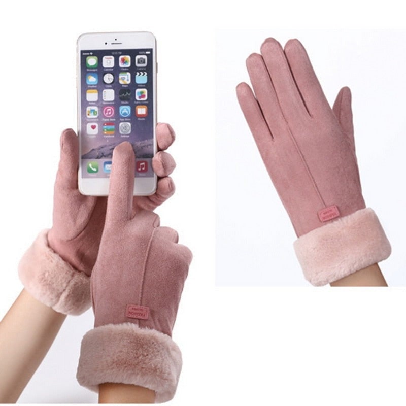Women's Winter Gloves with Faux Suede Fleece Lined and Fur Cuff - Image 9