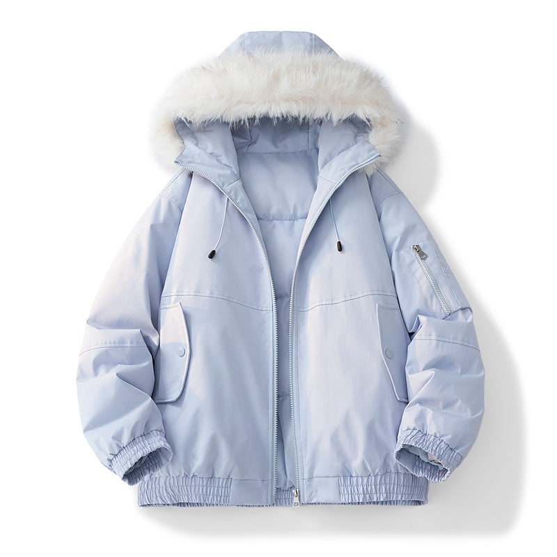 Women's Winter Puffer Bomber Jacket with Faux Fur Hood and Quilted Lining - Image 1