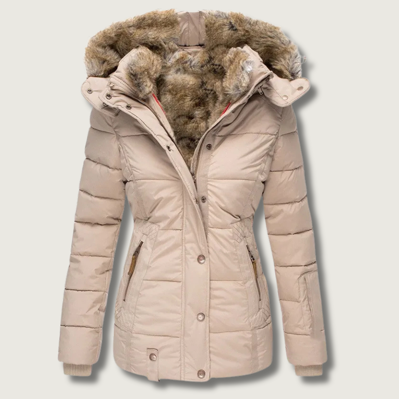 Women's Winter Puffer Coat with Faux Fur Hood and Quilted Design - Image 1