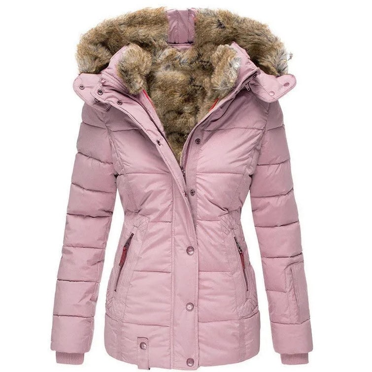 Women's Winter Puffer Coat with Faux Fur Hood and Quilted Design - Image 10