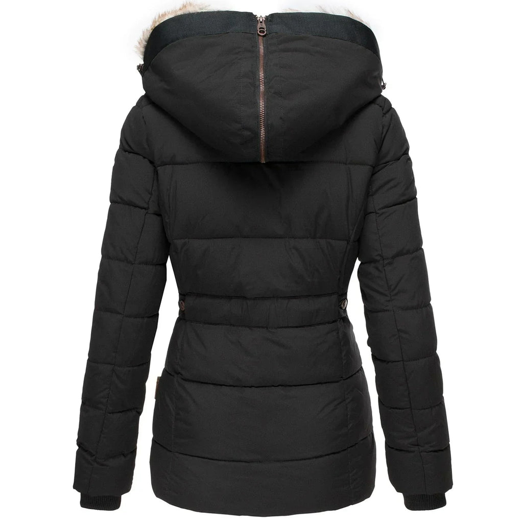 Women's Winter Puffer Coat with Faux Fur Hood and Quilted Design - Image 3