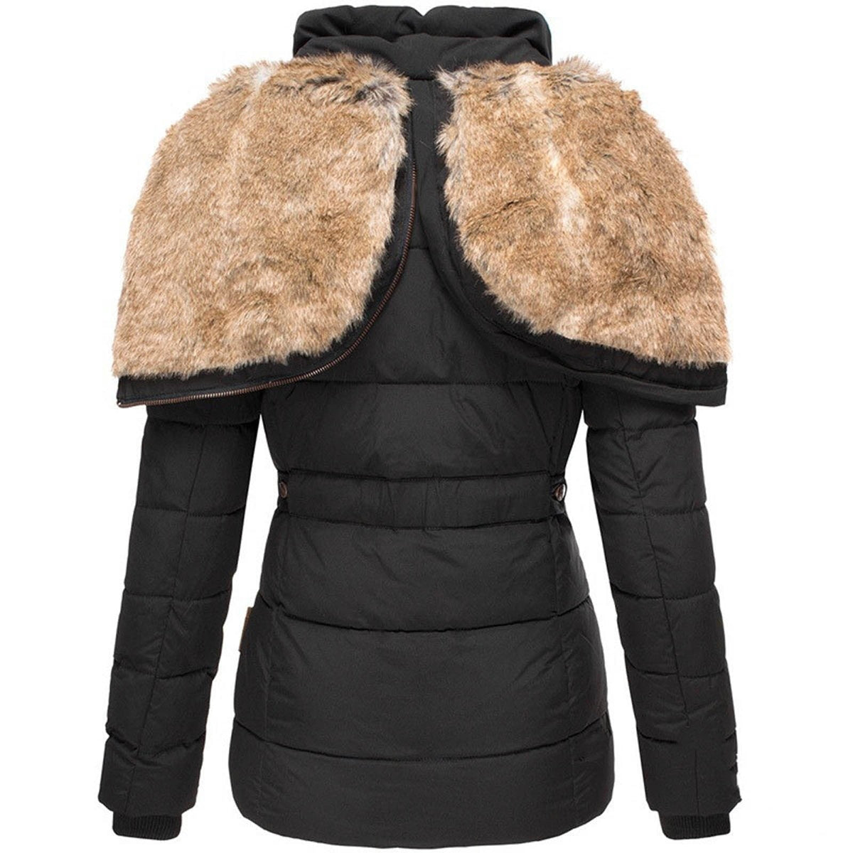 Women's Winter Puffer Coat with Faux Fur Hood and Quilted Design - Image 4