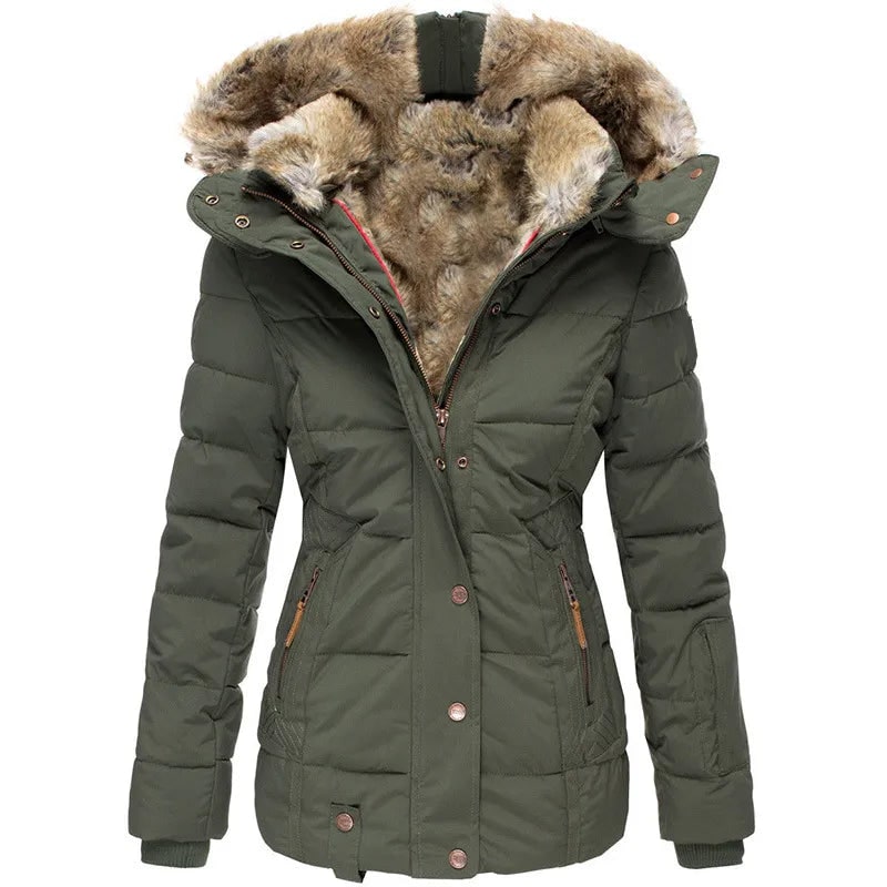Women's Winter Puffer Coat with Faux Fur Hood and Quilted Design - Image 6