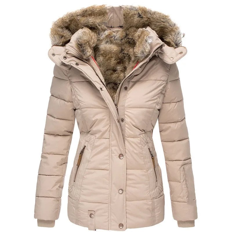 Women's Winter Puffer Coat with Faux Fur Hood and Quilted Design - Image 8